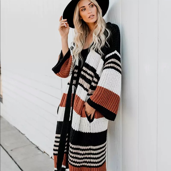 Striped knit oversized cardigan wide sleeve boho - Picture 6 of 7